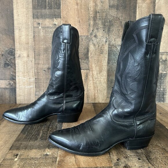 Justin W2386 Classic Black Pointed Toe Western Cowboy Boots Mens 10 D - Picture 11 of 12